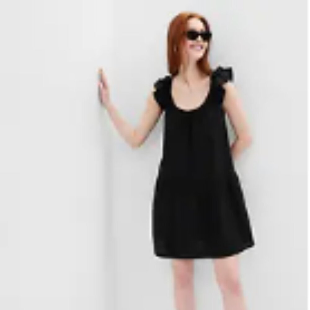 GAP Black Tall Large Crinkle Gauze Mini Dress